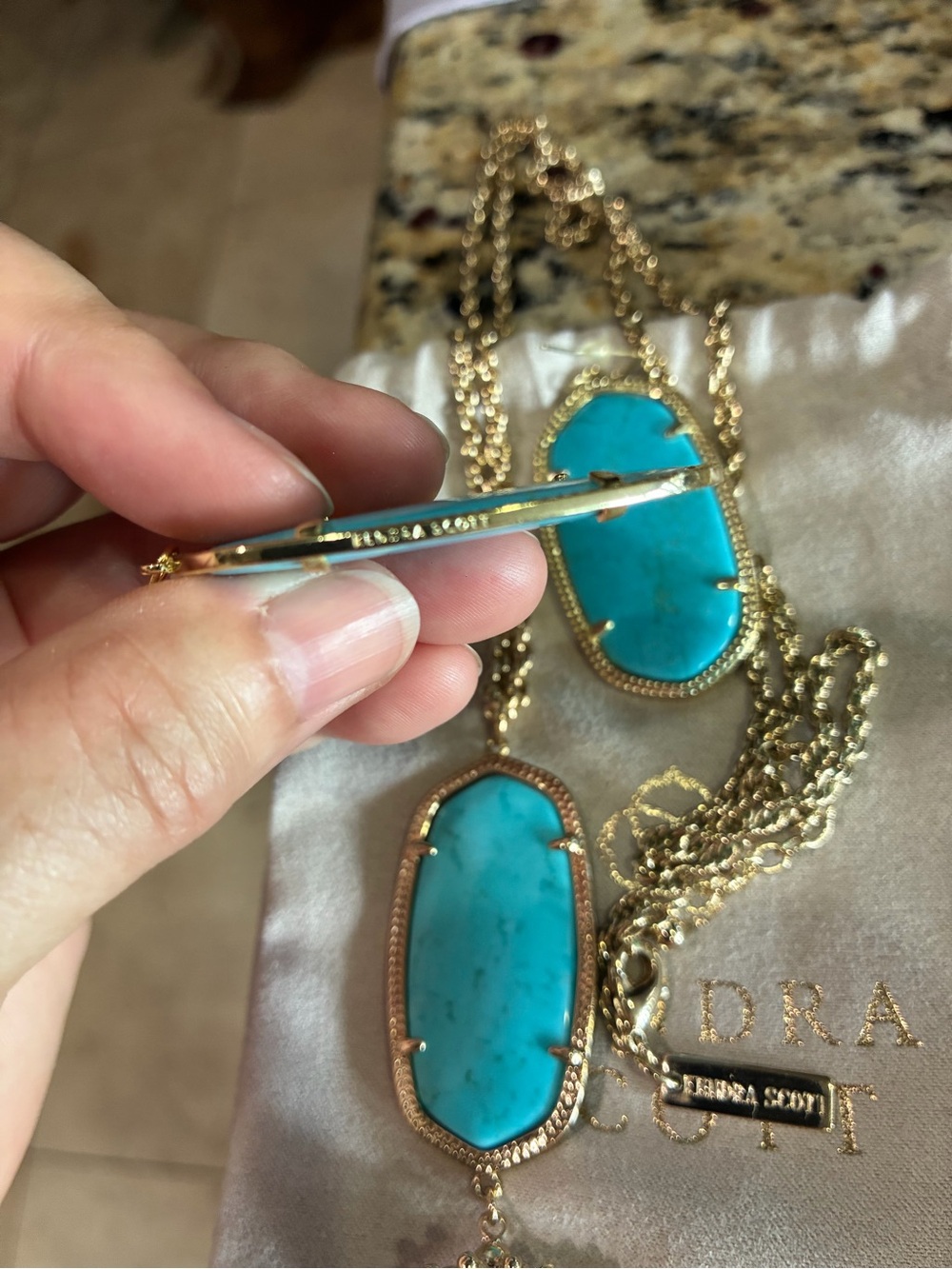 Kendra Scott 2-pc set gold and turquoise vintage Rayne and Danielle - Picture 4 of 6